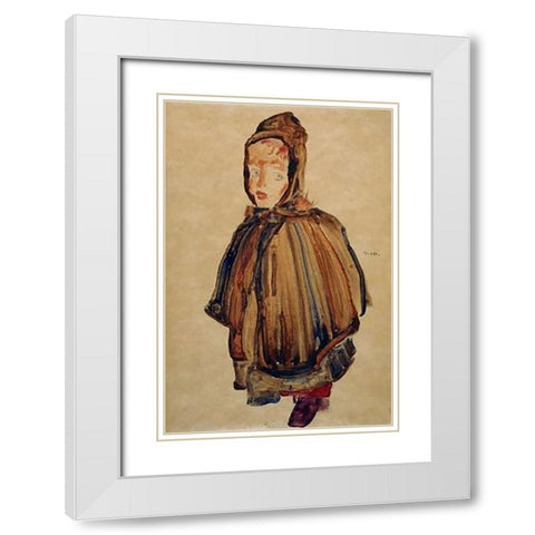Woman With Bonnet White Modern Wood Framed Art Print with Double Matting by Schiele, Egon
