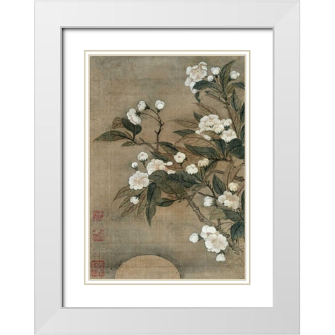 Pear Blossom and Moon White Modern Wood Framed Art Print with Double Matting by Shouping, Yun