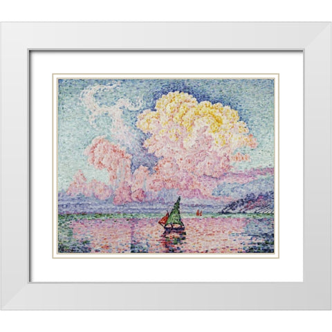 Pink Clouds, Antibes White Modern Wood Framed Art Print with Double Matting by Signac, Paul