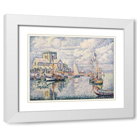 Le Port De Barfleur White Modern Wood Framed Art Print with Double Matting by Signac, Paul