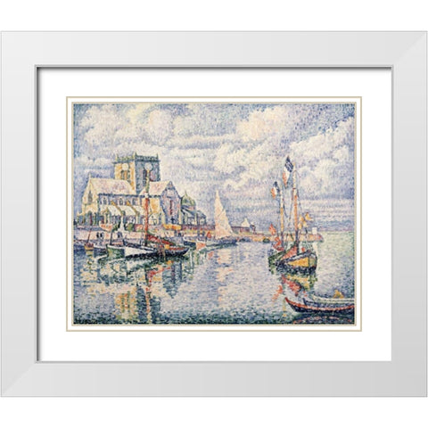 Le Port De Barfleur White Modern Wood Framed Art Print with Double Matting by Signac, Paul