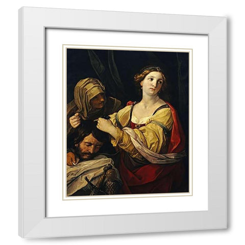 Judith With The Head of Holofernes White Modern Wood Framed Art Print with Double Matting by Sirani, Elisabetta