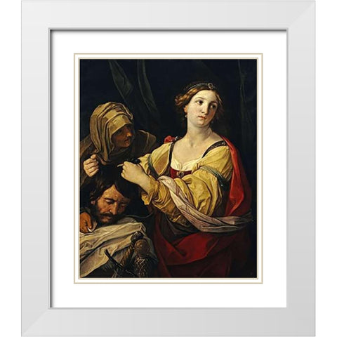 Judith With The Head of Holofernes White Modern Wood Framed Art Print with Double Matting by Sirani, Elisabetta