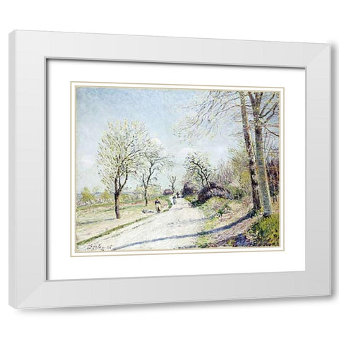 The Road from Veneux to Moret White Modern Wood Framed Art Print with Double Matting by Sisley, Alfred