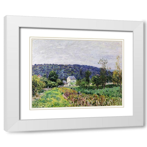 Hills Surrounding Paris White Modern Wood Framed Art Print with Double Matting by Sisley, Alfred