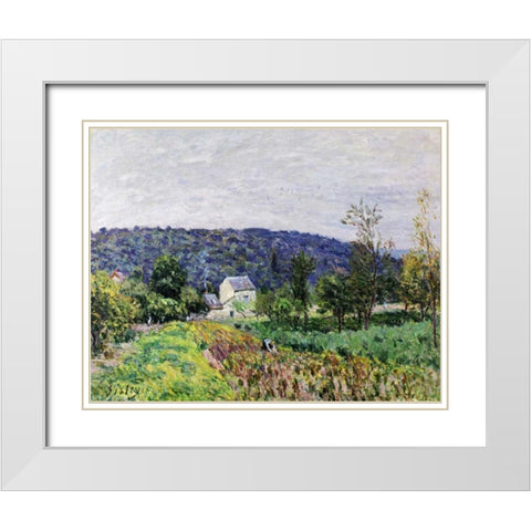 Hills Surrounding Paris White Modern Wood Framed Art Print with Double Matting by Sisley, Alfred