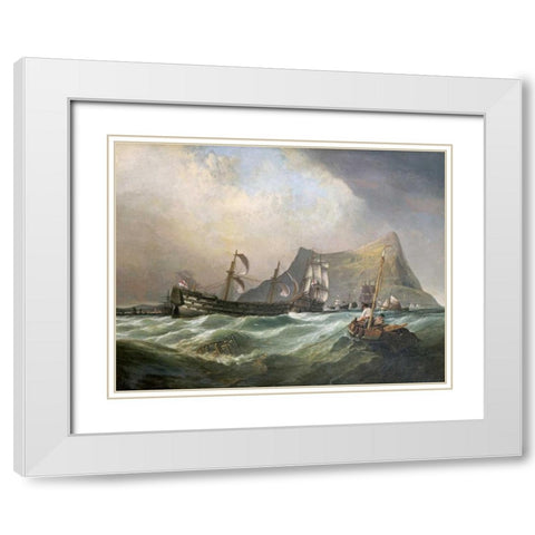 Neptune, Towing The Victory Into Gibraltar Harbour After The Battle of Trafalgar White Modern Wood Framed Art Print with Double Matting by Stanfield, Clarkson