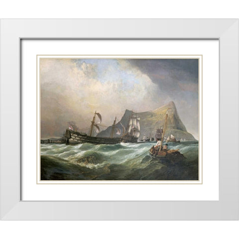 Neptune, Towing The Victory Into Gibraltar Harbour After The Battle of Trafalgar White Modern Wood Framed Art Print with Double Matting by Stanfield, Clarkson