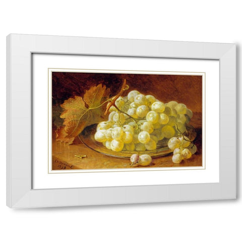 Grapes On a Silver Plate White Modern Wood Framed Art Print with Double Matting by Stannard, Eloise Harriet