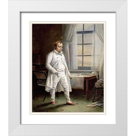 Napoleon On St. Helena White Modern Wood Framed Art Print with Double Matting by Steuben, Charles Auguste
