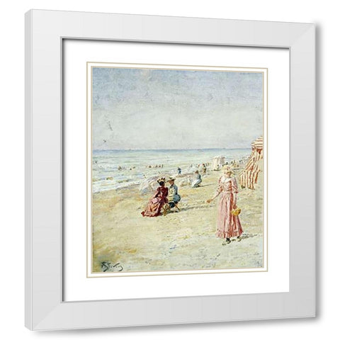 La Plage, Ostende White Modern Wood Framed Art Print with Double Matting by Stevens, Alfred