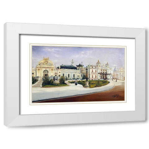 The Casino, Monte Carlo White Modern Wood Framed Art Print with Double Matting by Stevens, Charles