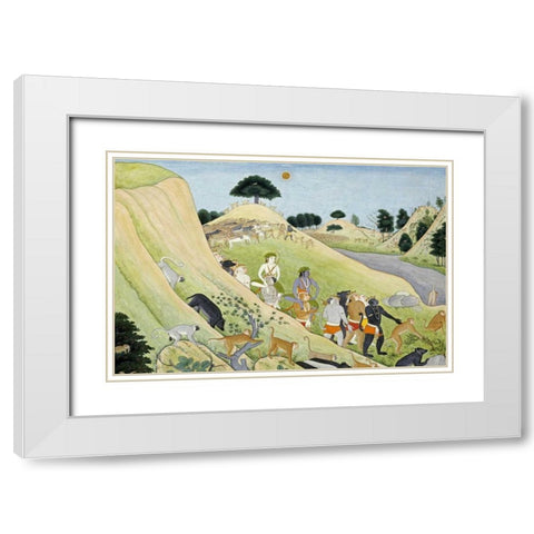 Illustration To The Ramayana White Modern Wood Framed Art Print with Double Matting by Tehri-Garwhal