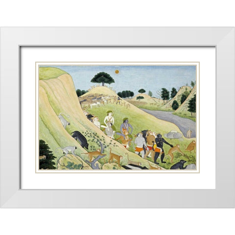 Illustration To The Ramayana White Modern Wood Framed Art Print with Double Matting by Tehri-Garwhal