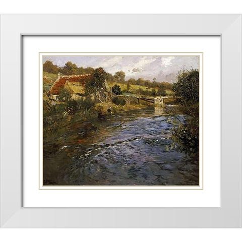 La Passerelle White Modern Wood Framed Art Print with Double Matting by Thaulow, Fritz