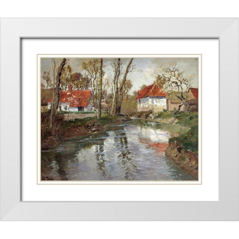 The Dairy at Quimperle White Modern Wood Framed Art Print with Double Matting by Thaulow, Fritz