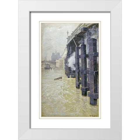The Seine In December White Modern Wood Framed Art Print with Double Matting by Thaulow, Fritz