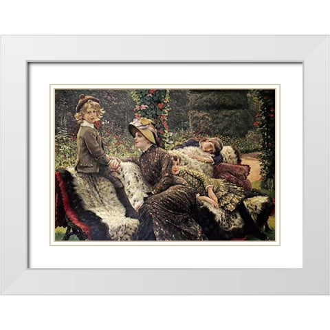 The Garden Bench White Modern Wood Framed Art Print with Double Matting by Tissot, James Jacques