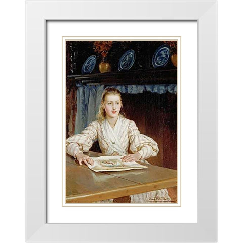 The Young Collector White Modern Wood Framed Art Print with Double Matting by Topham, Frank William Warwick