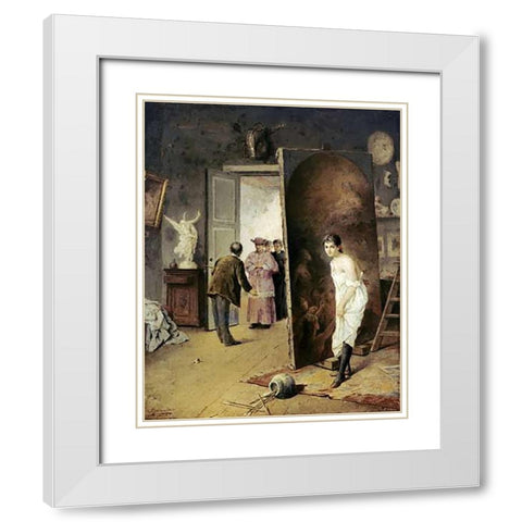 The Studio Visitor White Modern Wood Framed Art Print with Double Matting by Toro, Antonio Herrera