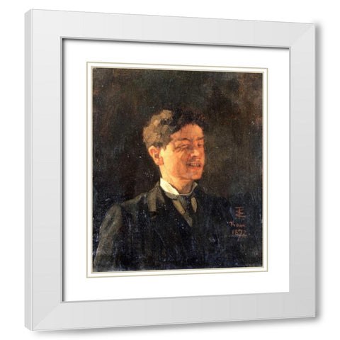 Self Portrait With Winking Eye White Modern Wood Framed Art Print with Double Matting by Trubner, Wilhelm