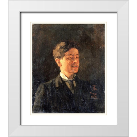 Self Portrait With Winking Eye White Modern Wood Framed Art Print with Double Matting by Trubner, Wilhelm
