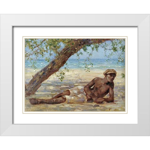 Samuel Under a Tree, Jamaica White Modern Wood Framed Art Print with Double Matting by Tuke, Henry Scott