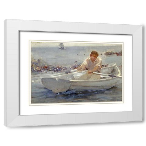 Man In a Rowing Boat White Modern Wood Framed Art Print with Double Matting by Tuke, Henry Scott