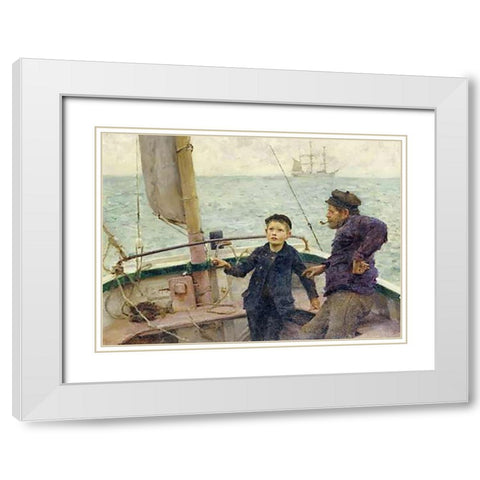 The Steering Lesson White Modern Wood Framed Art Print with Double Matting by Tuke, Henry Scott