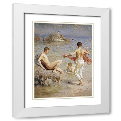 Gleaming Waters White Modern Wood Framed Art Print with Double Matting by Tuke, Henry Scott