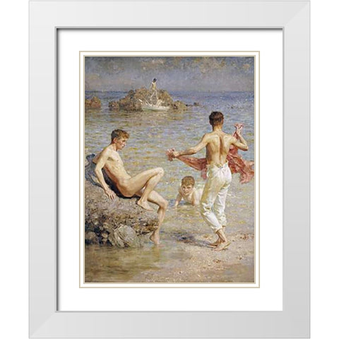 Gleaming Waters White Modern Wood Framed Art Print with Double Matting by Tuke, Henry Scott