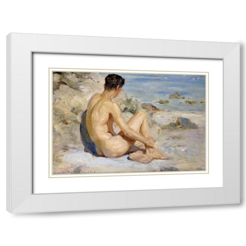 Boy On a Beach White Modern Wood Framed Art Print with Double Matting by Tuke, Henry Scott
