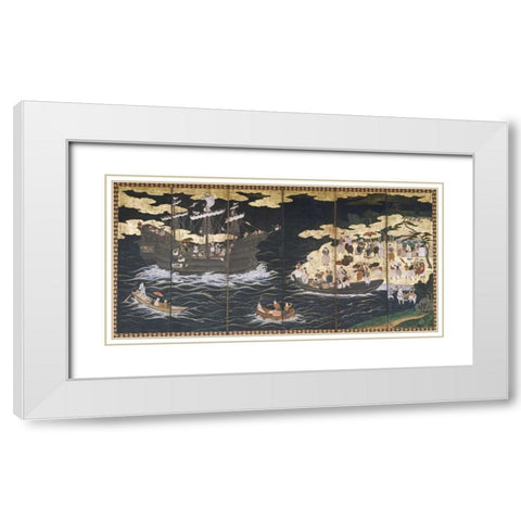 Arrival of The Southern Barbarians White Modern Wood Framed Art Print with Double Matting by Unknown