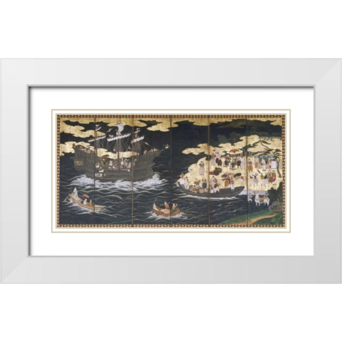 Arrival of The Southern Barbarians White Modern Wood Framed Art Print with Double Matting by Unknown