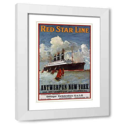 Red Star Line, Antwerpen-New York White Modern Wood Framed Art Print with Double Matting by Unknown
