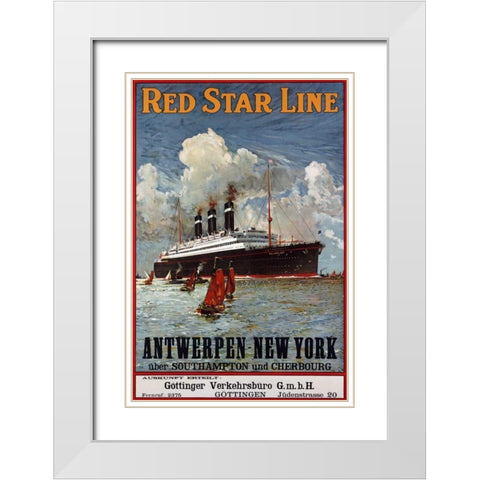 Red Star Line, Antwerpen-New York White Modern Wood Framed Art Print with Double Matting by Unknown