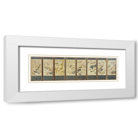 Birds and Flowers White Modern Wood Framed Art Print with Double Matting by Unknown