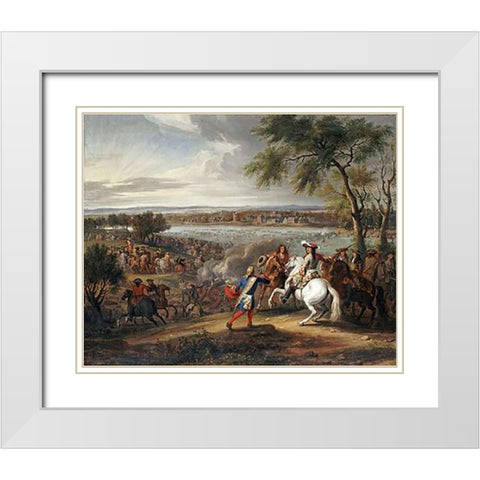 King Louis XIV of France Crossing The Rhine White Modern Wood Framed Art Print with Double Matting by Van Der Meullen, Adam Frans