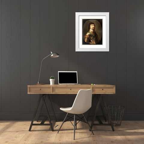 Portrait of Frederick V White Modern Wood Framed Art Print with Double Matting by Van Honthorst, Gerrit