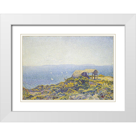 LIle Du Levant, Vu Du Cap Benat White Modern Wood Framed Art Print with Double Matting by Van Rysselberghe, Theo