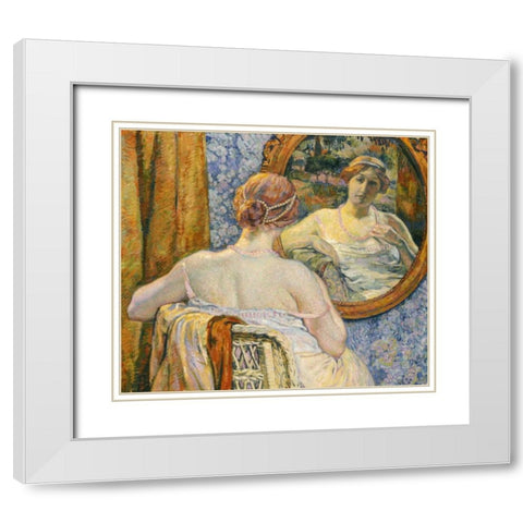 Woman In a Mirror White Modern Wood Framed Art Print with Double Matting by Van Rysselberghe, Theo