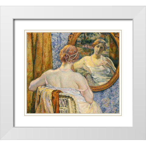 Woman In a Mirror White Modern Wood Framed Art Print with Double Matting by Van Rysselberghe, Theo
