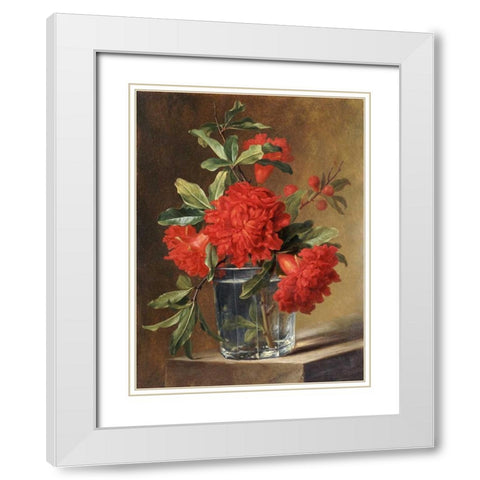 Red Carnations and a Sprig of Berries White Modern Wood Framed Art Print with Double Matting by Van Spaendonck, Gerard