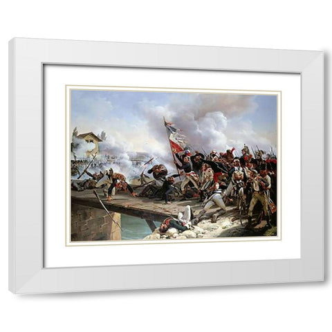 La Bataille Du Pont dArcole White Modern Wood Framed Art Print with Double Matting by Horace Vernet, Emile Jean