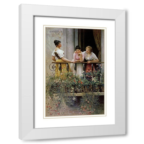 The Balcony White Modern Wood Framed Art Print with Double Matting by Von Blaas, Eugene