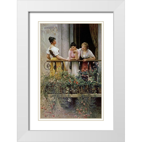 The Balcony White Modern Wood Framed Art Print with Double Matting by Von Blaas, Eugene