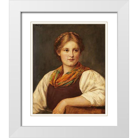 A Bavarian Peasant Girl White Modern Wood Framed Art Print with Double Matting by Von Defregger, Franz