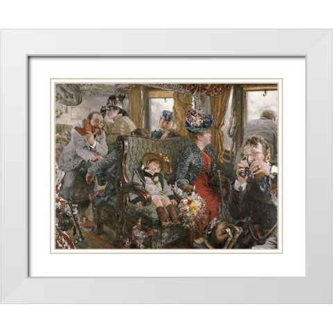 On The Train, Observed From Life White Modern Wood Framed Art Print with Double Matting by Von Menzel, Adolf