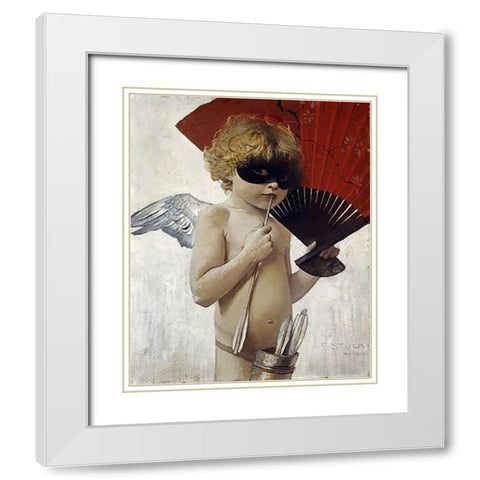 Cupid at The Masked Ball White Modern Wood Framed Art Print with Double Matting by Von Stuck, Franz