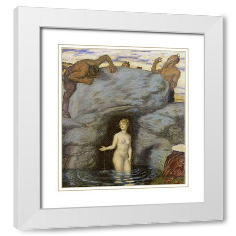 Quellnymphe Von Faunen Belauscht White Modern Wood Framed Art Print with Double Matting by Von Stuck, Franz